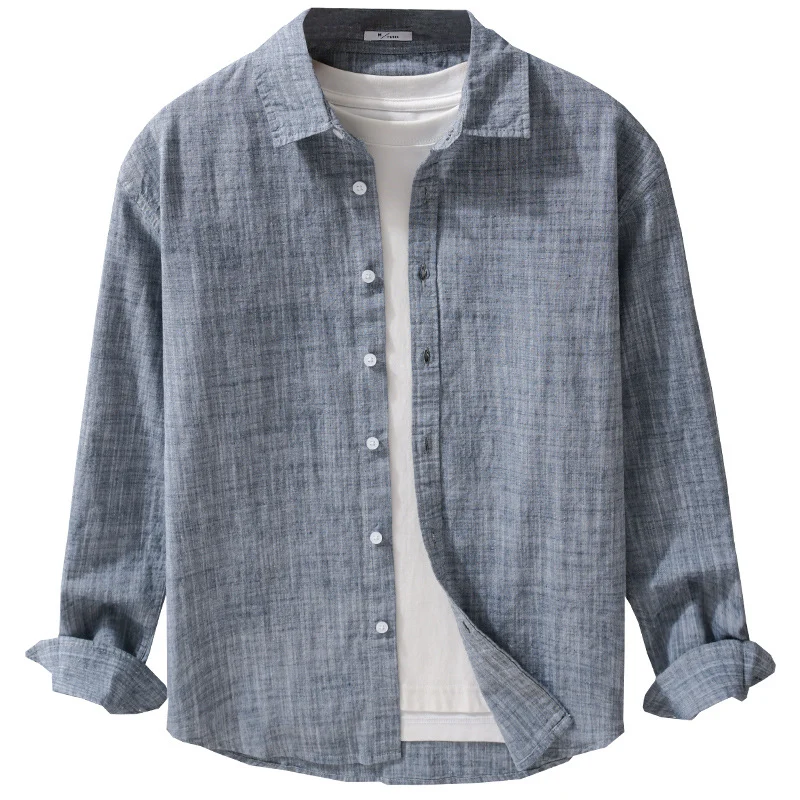 Herren Texturiertes Leinen-Baumwoll-Overshirt im Relaxed-Fit mit Hemdkragen und durchgehender Knopfleiste Drune