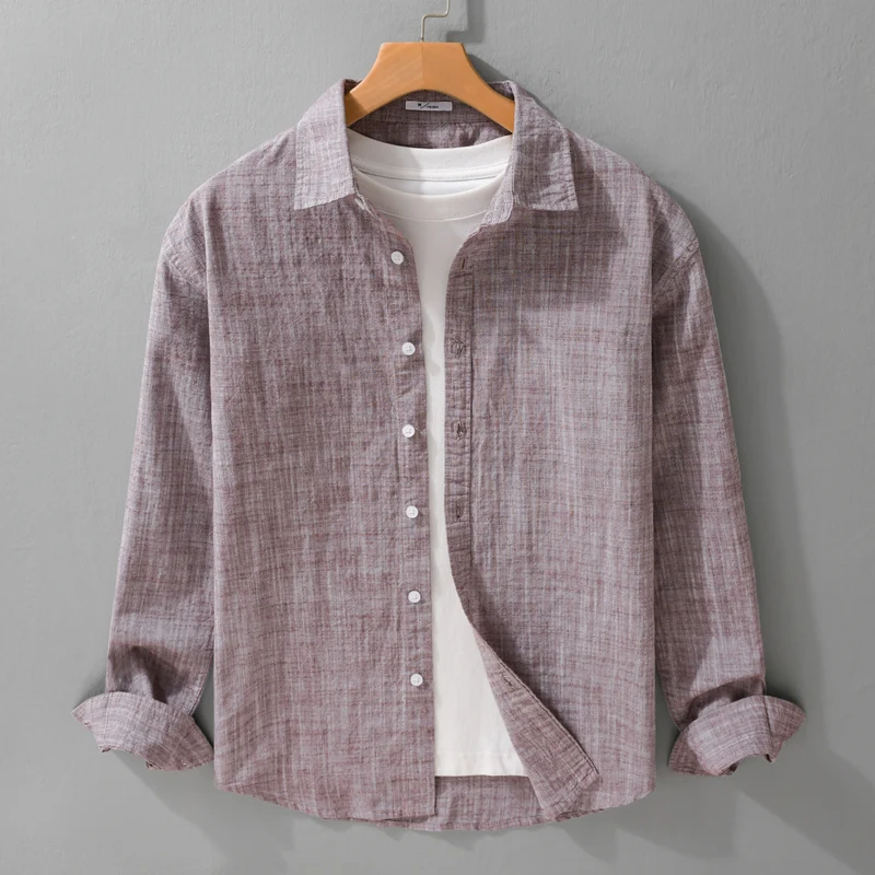 Herren Texturiertes Leinen-Baumwoll-Overshirt im Relaxed-Fit mit Hemdkragen und durchgehender Knopfleiste Drune
