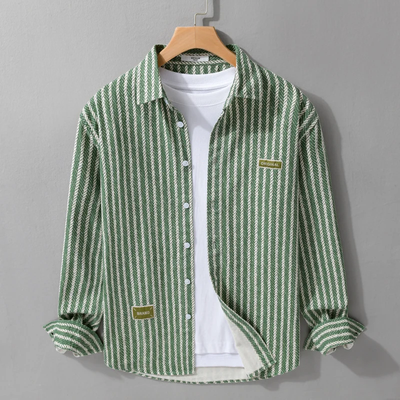 Herren Texturiertes Hemdjacken-Overshirt mit diagonaler Fischgrät-Struktur Drune