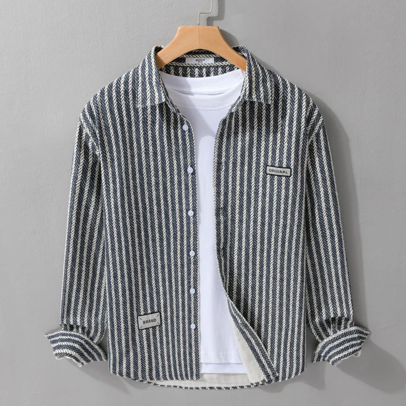Herren Texturiertes Hemdjacken-Overshirt mit diagonaler Fischgrät-Struktur Drune