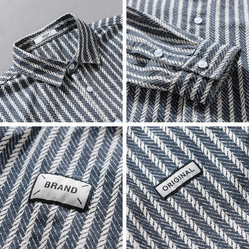 Herren Texturiertes Hemdjacken-Overshirt mit diagonaler Fischgrät-Struktur Drune