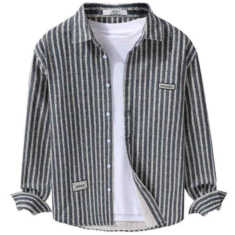 Herren Texturiertes Hemdjacken-Overshirt mit diagonaler Fischgrät-Struktur Drune
