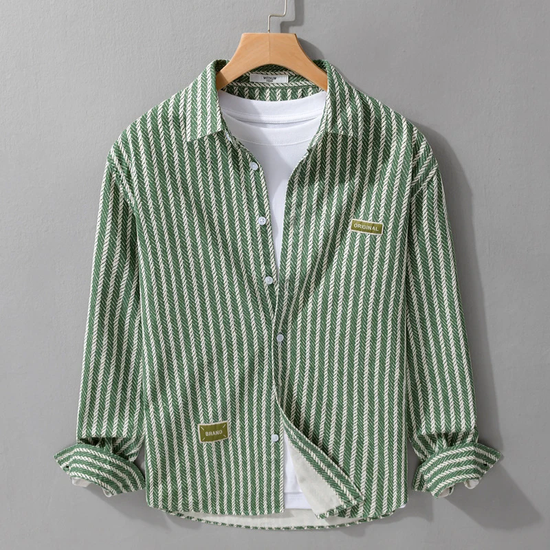 Herren Texturiertes Hemdjacken-Overshirt mit diagonaler Fischgrät-Struktur Drune