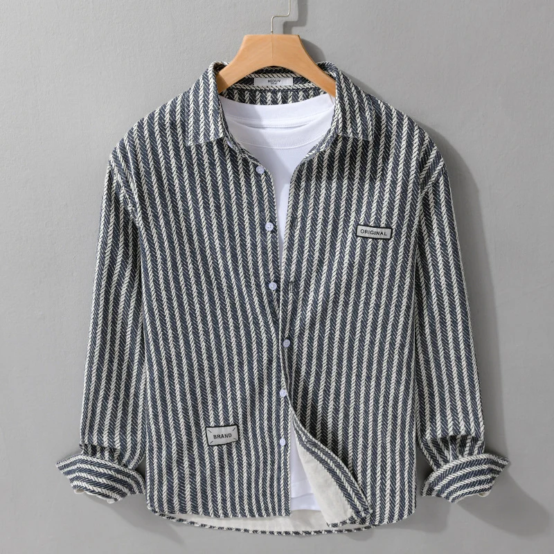 Herren Texturiertes Hemdjacken-Overshirt mit diagonaler Fischgrät-Struktur Drune