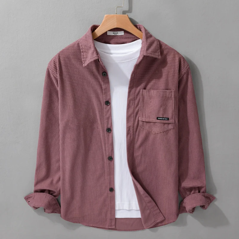 Herren Texturiertes Hemd-Overshirt mit Brusttasche, Knopfleiste und Waffelstruktur Drune
