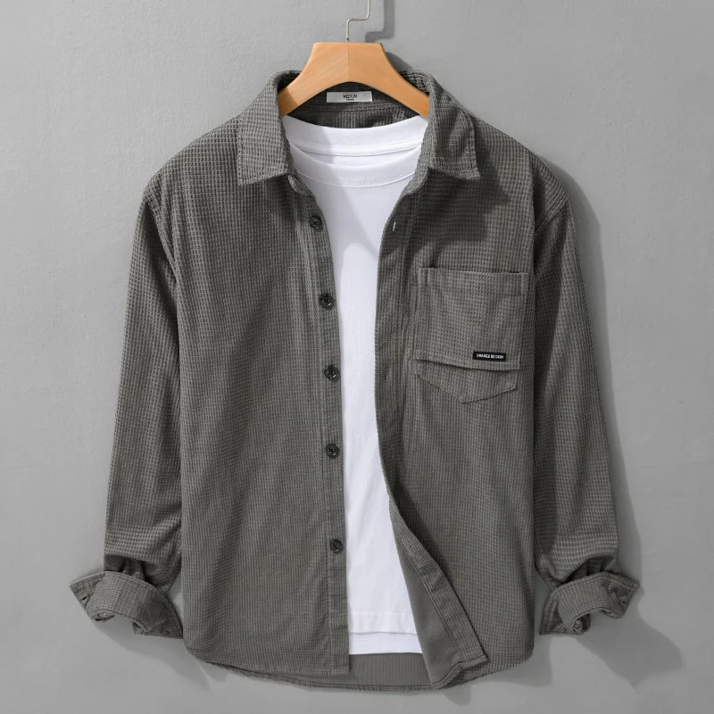 Herren Texturiertes Hemd-Overshirt mit Brusttasche, Knopfleiste und Waffelstruktur Drune