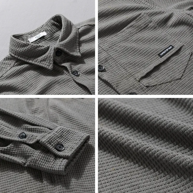 Herren Texturiertes Hemd-Overshirt mit Brusttasche, Knopfleiste und Waffelstruktur Drune