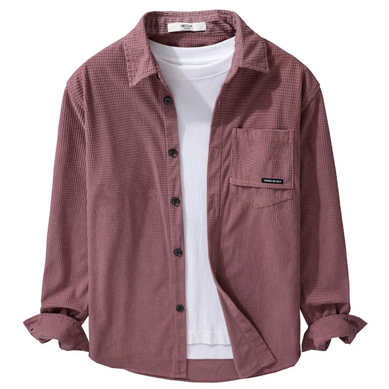 Herren Texturiertes Hemd-Overshirt mit Brusttasche, Knopfleiste und Waffelstruktur Drune