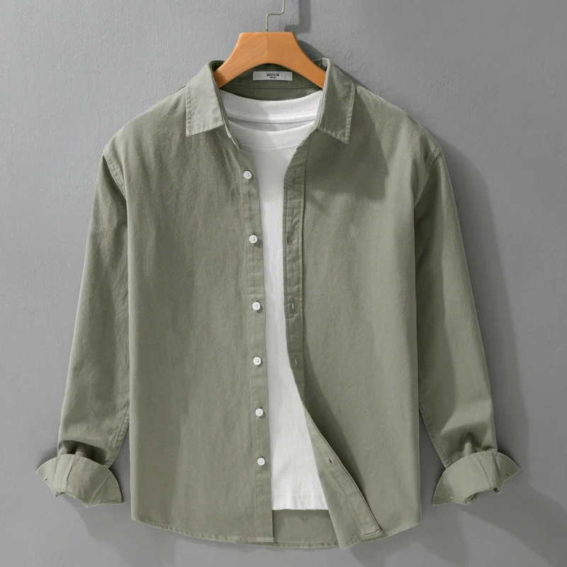 Herren Texturiertes Baumwoll-Hemdjacken-Overshirt im Relaxed-Fit mit Kentkragen Drune