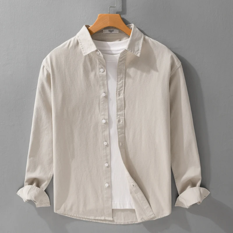 Herren Texturiertes Baumwoll-Hemdjacken-Overshirt im Relaxed-Fit mit Kentkragen Drune