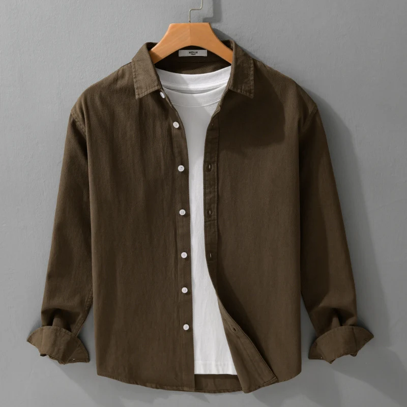 Herren Texturiertes Baumwoll-Hemdjacken-Overshirt im Relaxed-Fit mit Kentkragen Drune