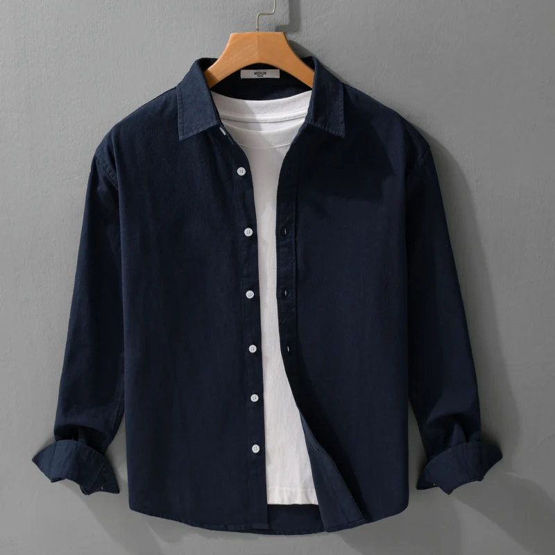 Herren Texturiertes Baumwoll-Hemdjacken-Overshirt im Relaxed-Fit mit Kentkragen Drune
