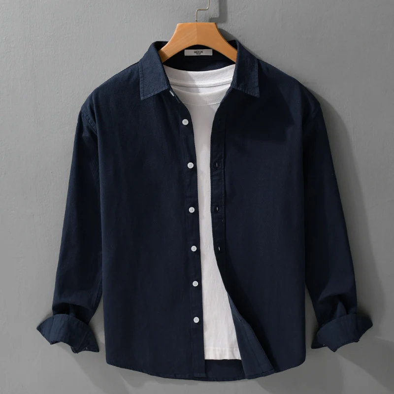 Herren Texturiertes Baumwoll-Hemdjacken-Overshirt im Relaxed-Fit mit Kentkragen Drune