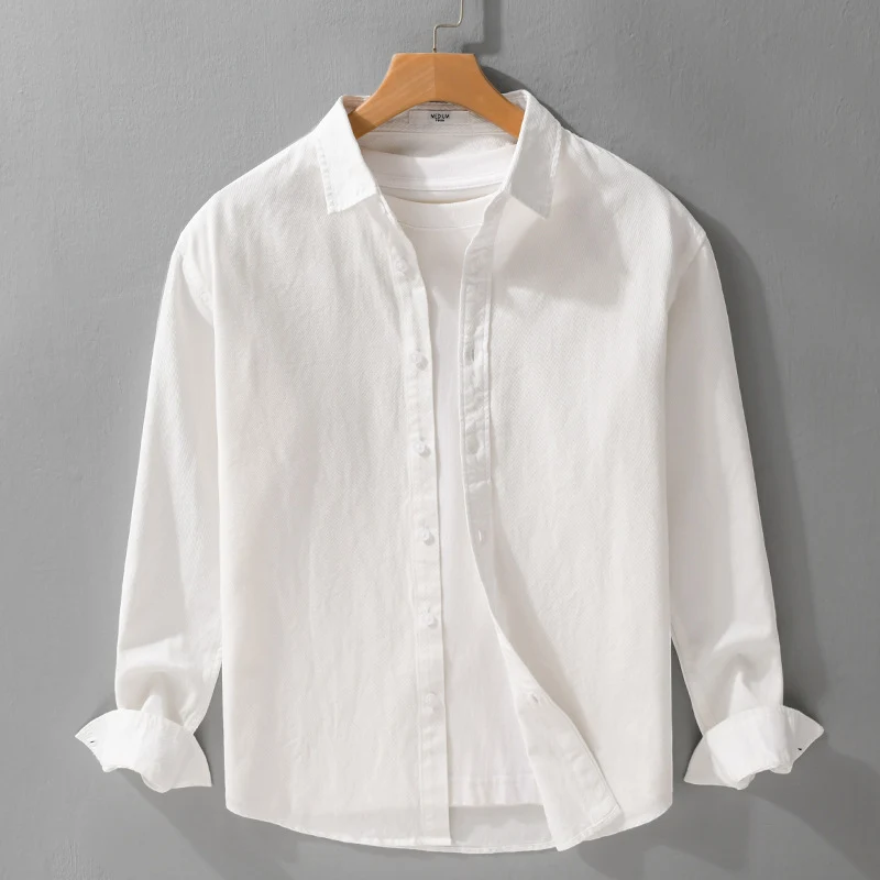 Herren Texturiertes Baumwoll-Hemdjacken-Overshirt im Relaxed-Fit mit Kentkragen Drune