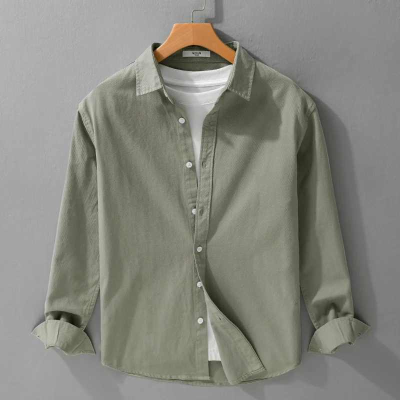 Herren Texturiertes Baumwoll-Hemdjacken-Overshirt im Relaxed-Fit mit Kentkragen Drune