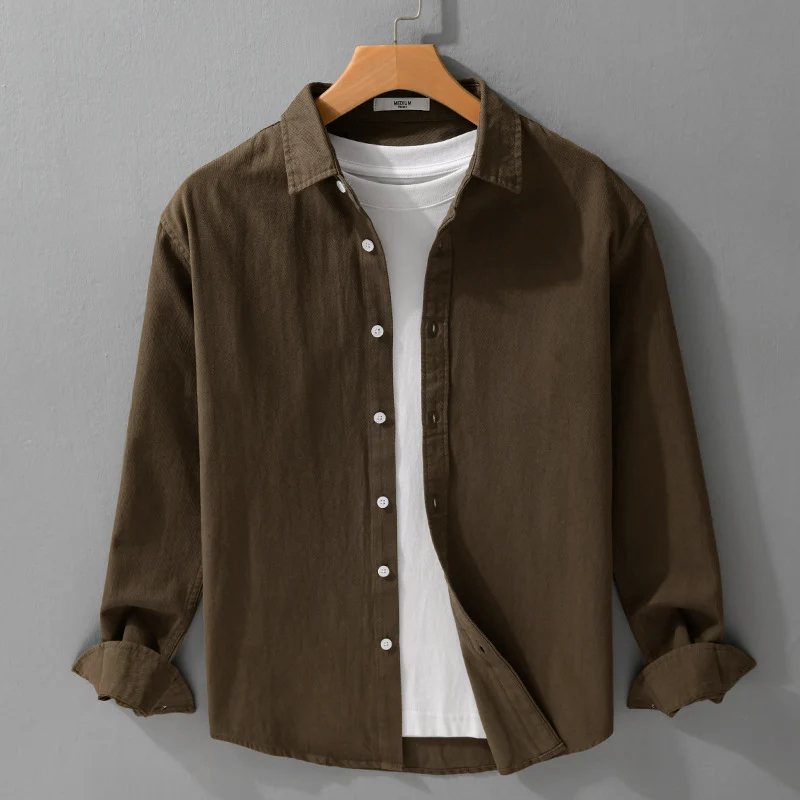 Herren Texturiertes Baumwoll-Hemdjacken-Overshirt im Relaxed-Fit mit Kentkragen Drune