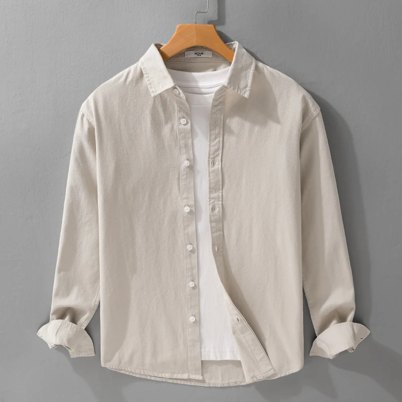 Herren Texturiertes Baumwoll-Hemdjacken-Overshirt im Relaxed-Fit mit Kentkragen Drune