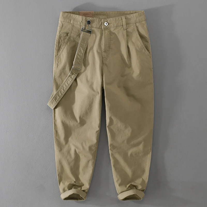 Herren Tapered-Chinohose mit abnehmbarem Gurt, hohem Bund und gekrempeltem Saum Drune
