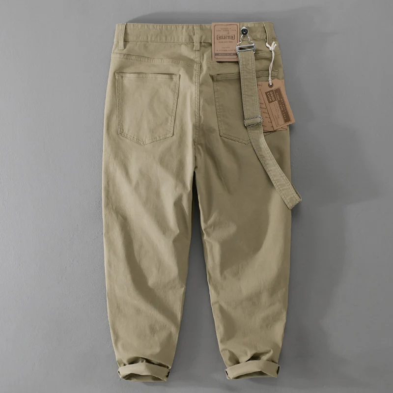 Herren Tapered-Chinohose mit abnehmbarem Gurt, hohem Bund und gekrempeltem Saum Drune