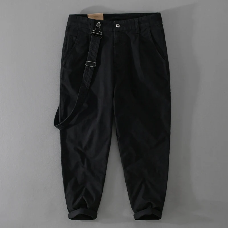 Herren Tapered-Chinohose mit abnehmbarem Gurt, hohem Bund und gekrempeltem Saum Drune
