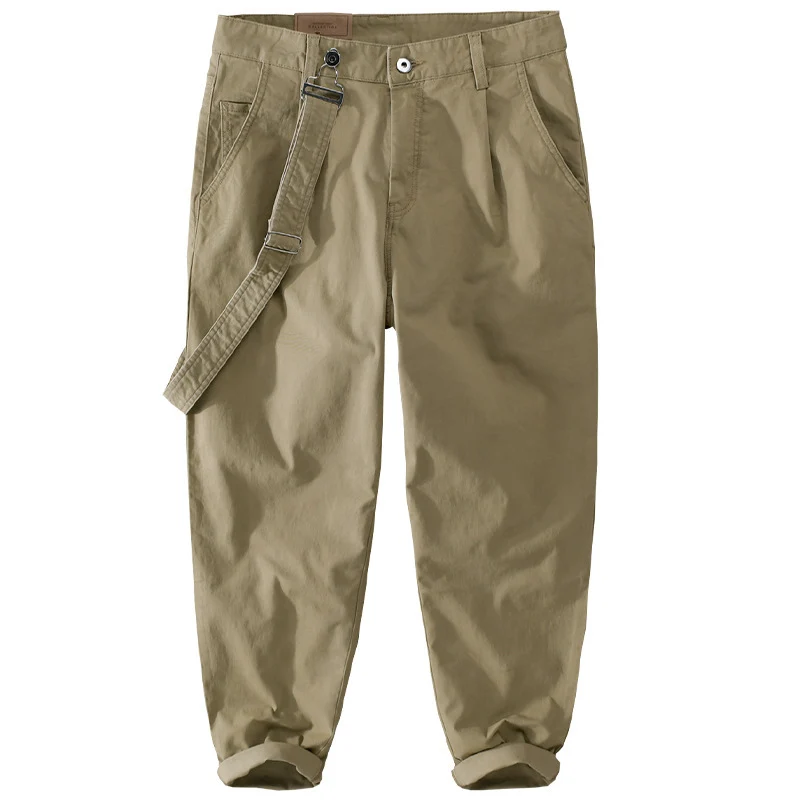 Herren Tapered-Chinohose mit abnehmbarem Gurt, hohem Bund und gekrempeltem Saum Drune
