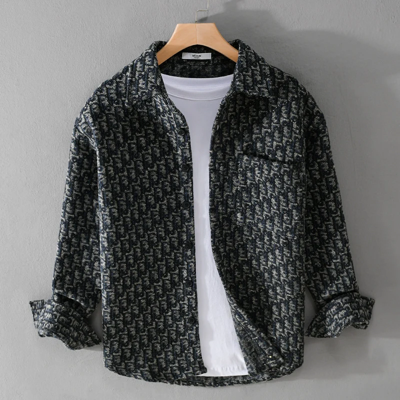 Herren Strukturiertes Jacquard-Overshirt mit Brusttasche und Relaxed Fit Drune