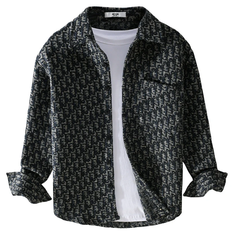 Herren Strukturiertes Jacquard-Overshirt mit Brusttasche und Relaxed Fit Drune