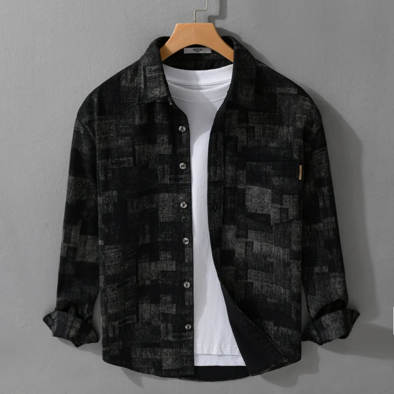 Herren Strukturiertes Hemdjacke-Overshirt aus Baumwollmischung mit geometrischem Print Drune