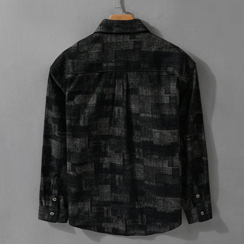 Herren Strukturiertes Hemdjacke-Overshirt aus Baumwollmischung mit geometrischem Print Drune