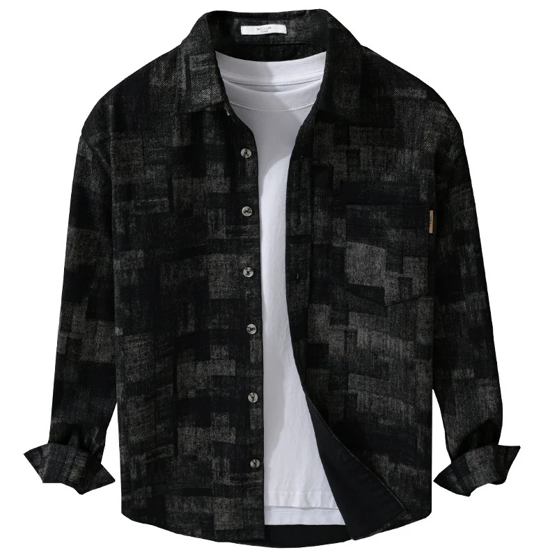 Herren Strukturiertes Hemdjacke-Overshirt aus Baumwollmischung mit geometrischem Print Drune