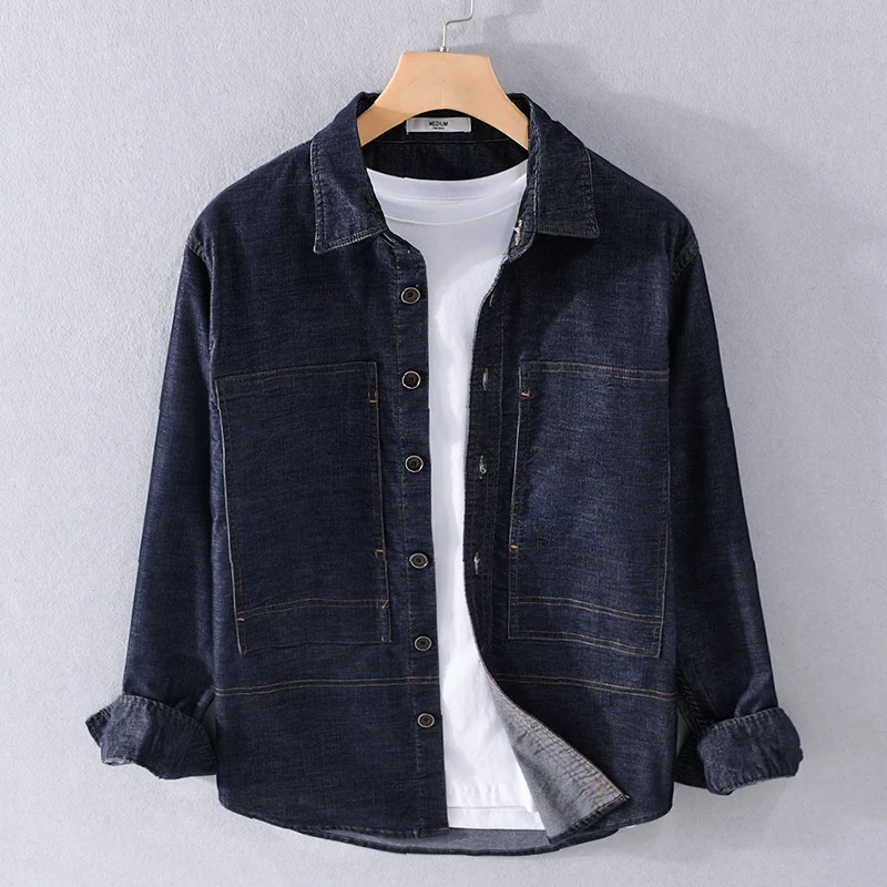 Herren Strukturierte Denim-Twill-Überhemdjacke mit großen aufgesetzten Taschen Drune