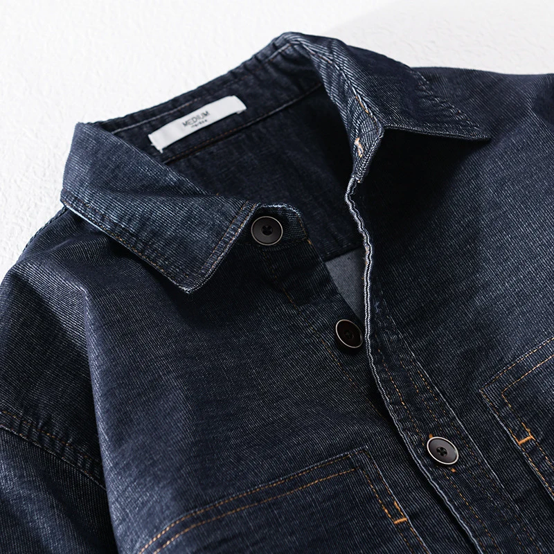 Herren Strukturierte Denim-Twill-Überhemdjacke mit großen aufgesetzten Taschen Drune