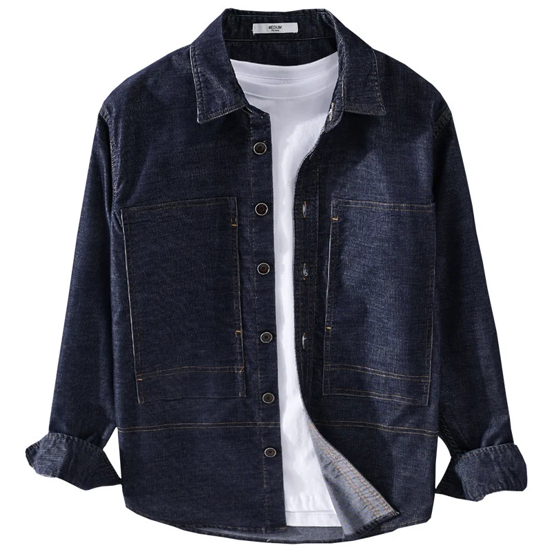 Herren Strukturierte Denim-Twill-Überhemdjacke mit großen aufgesetzten Taschen Drune