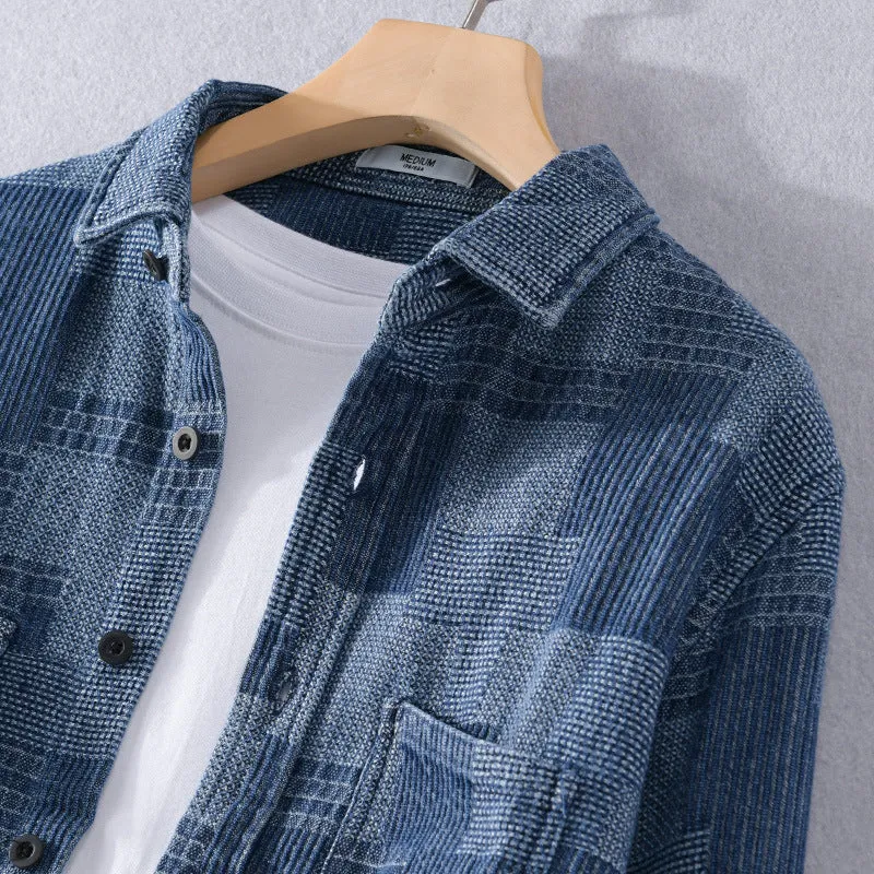 Herren Strukturierte Cord-Überhemdjacke im Patchworkmuster mit Kentkragen Drune