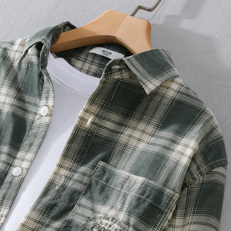 Herren Karo-Relaxed-Überhemd aus leichter Baumwollmischung mit Brusttasche Drune