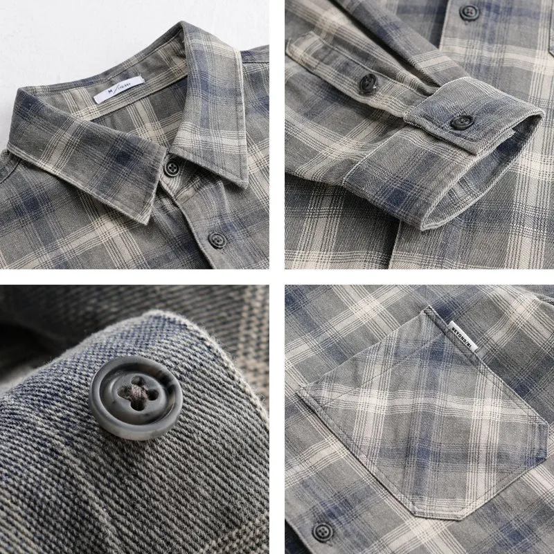 Herren Karo-Relaxed-Overshirt aus gebürstetem Baumwollmix mit Brusttasche und durchgehender Knopfleiste Drune
