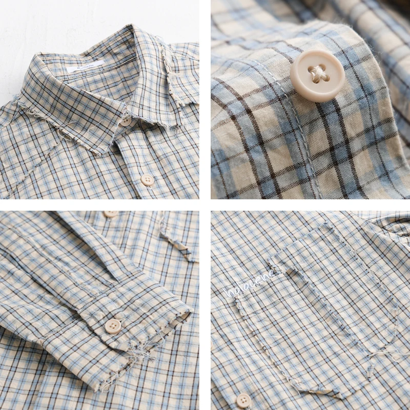 Herren Karo-Overshirt mit fransigem Saum, Brusttasche und Relaxed-Fit Drune