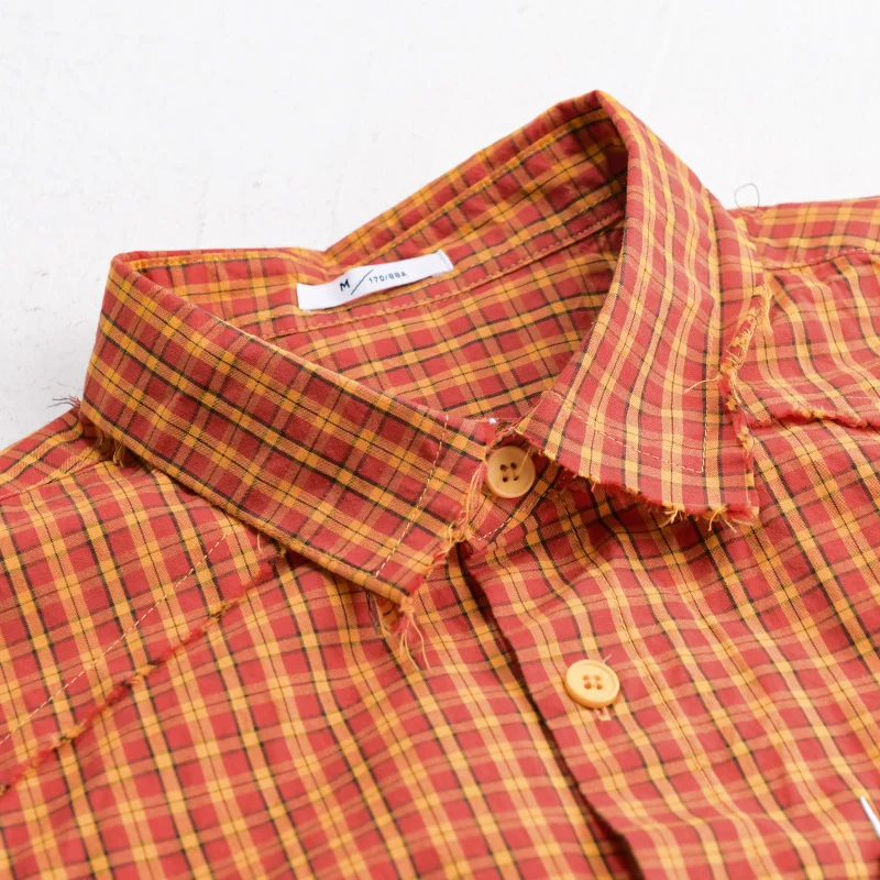 Herren Karo-Overshirt mit fransigem Saum, Brusttasche und Relaxed-Fit Drune