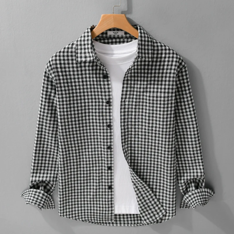 Herren Karo-Lounge-Hemdjacke aus Baumwollmix mit Relaxed-Fit und Button-Down-Front Drune
