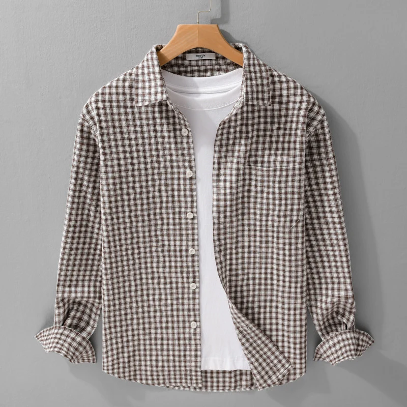 Herren Karo-Lounge-Hemdjacke aus Baumwollmix mit Relaxed-Fit und Button-Down-Front Drune