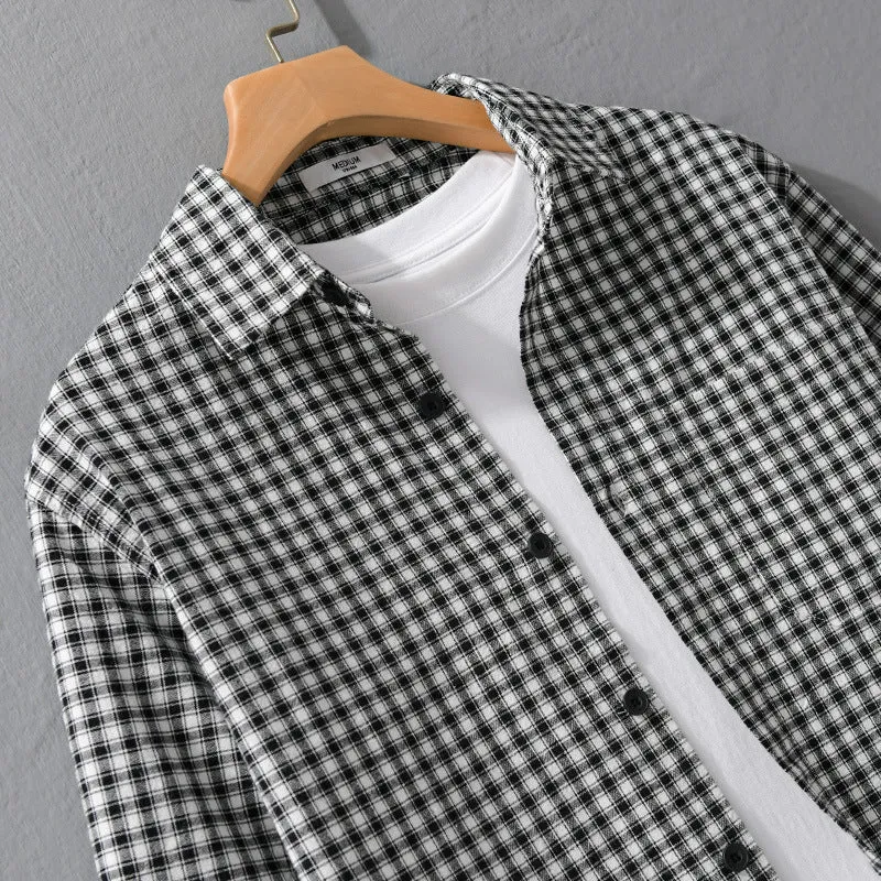 Herren Karo-Lounge-Hemdjacke aus Baumwollmix mit Relaxed-Fit und Button-Down-Front Drune