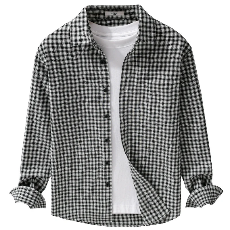 Herren Karo-Lounge-Hemdjacke aus Baumwollmix mit Relaxed-Fit und Button-Down-Front Drune