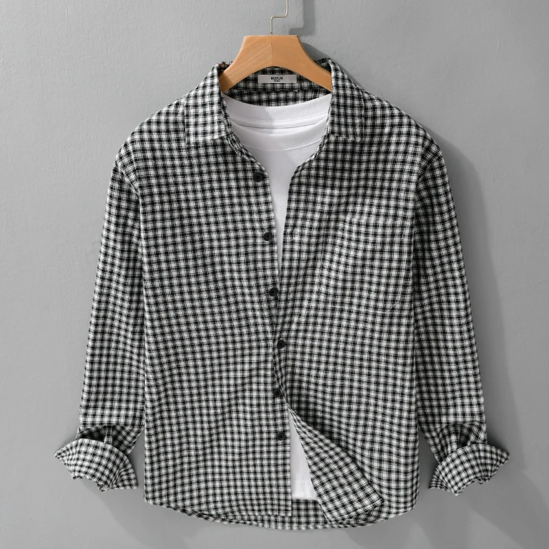 Herren Karo-Lounge-Hemdjacke aus Baumwollmix mit Relaxed-Fit und Button-Down-Front Drune