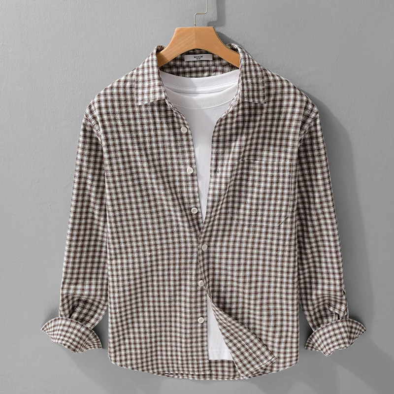 Herren Karo-Lounge-Hemdjacke aus Baumwollmix mit Relaxed-Fit und Button-Down-Front Drune