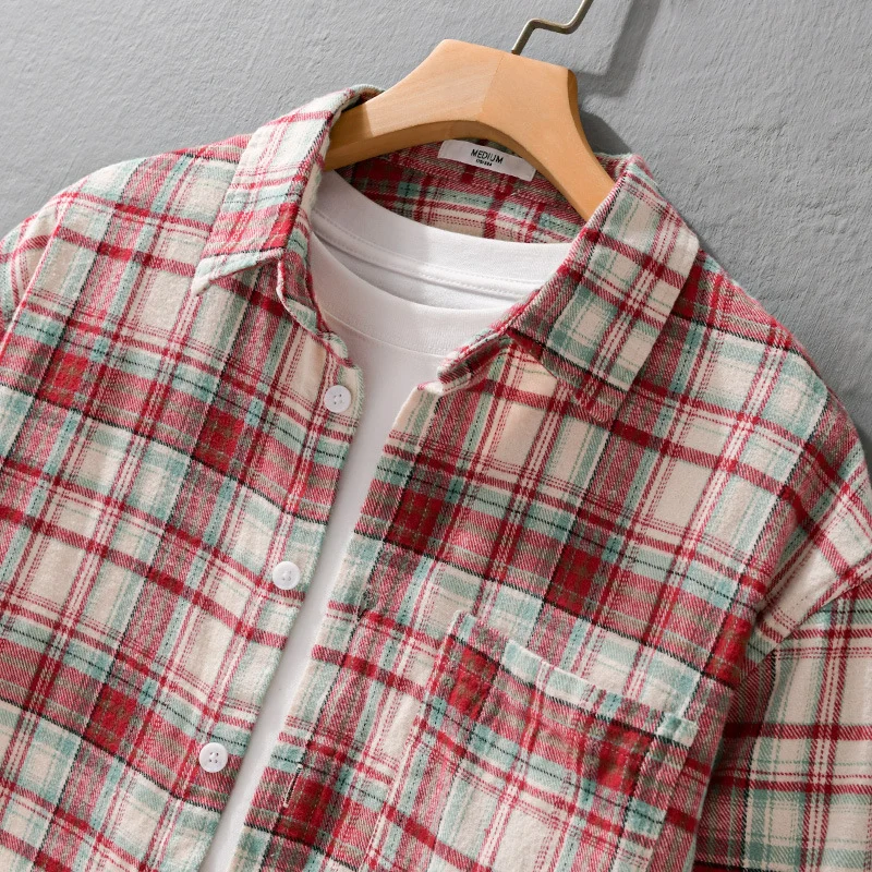 Herren Karo-Flanell Überhemd im Hemdjackenstil mit aufgesetzter Brusttasche Drune