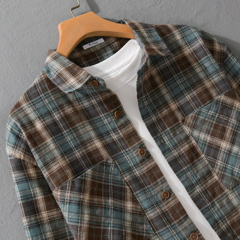 Herren Karo-Flanell-Überhemd aus gebürstetem Baumwollflanell mit aufgesetzten Brusttaschen Drune