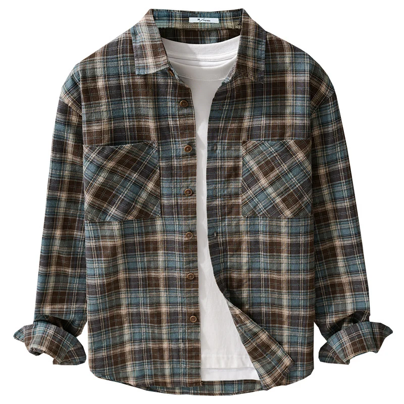 Herren Karo-Flanell-Überhemd aus gebürstetem Baumwollflanell mit aufgesetzten Brusttaschen Drune