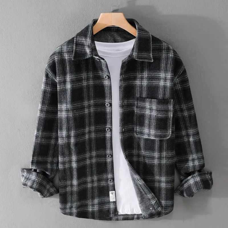 Herren Karo-Flanell-Overshirt mit Brusttasche und Relaxed-Fit Drune