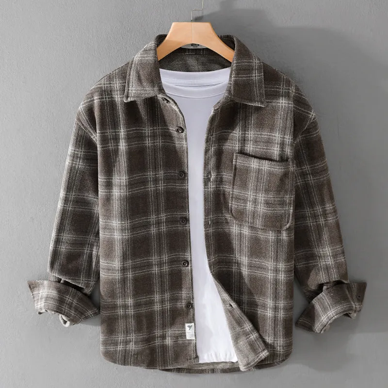 Herren Karo-Flanell-Overshirt mit Brusttasche und Relaxed-Fit Drune