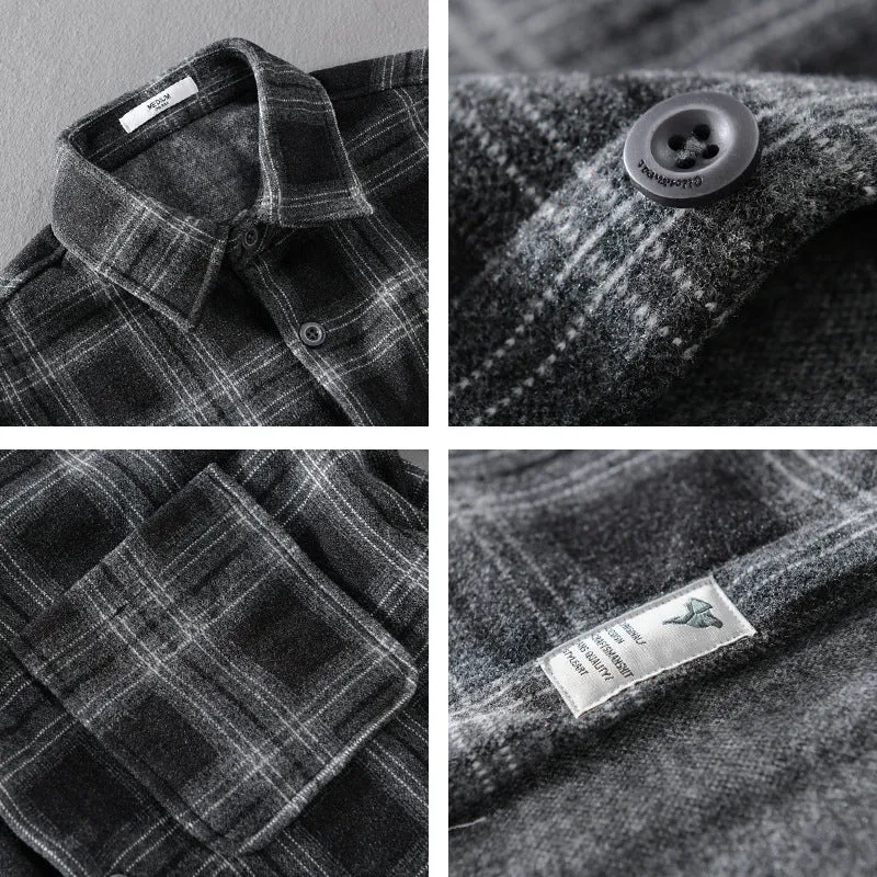 Herren Karo-Flanell-Overshirt mit Brusttasche und Relaxed-Fit Drune